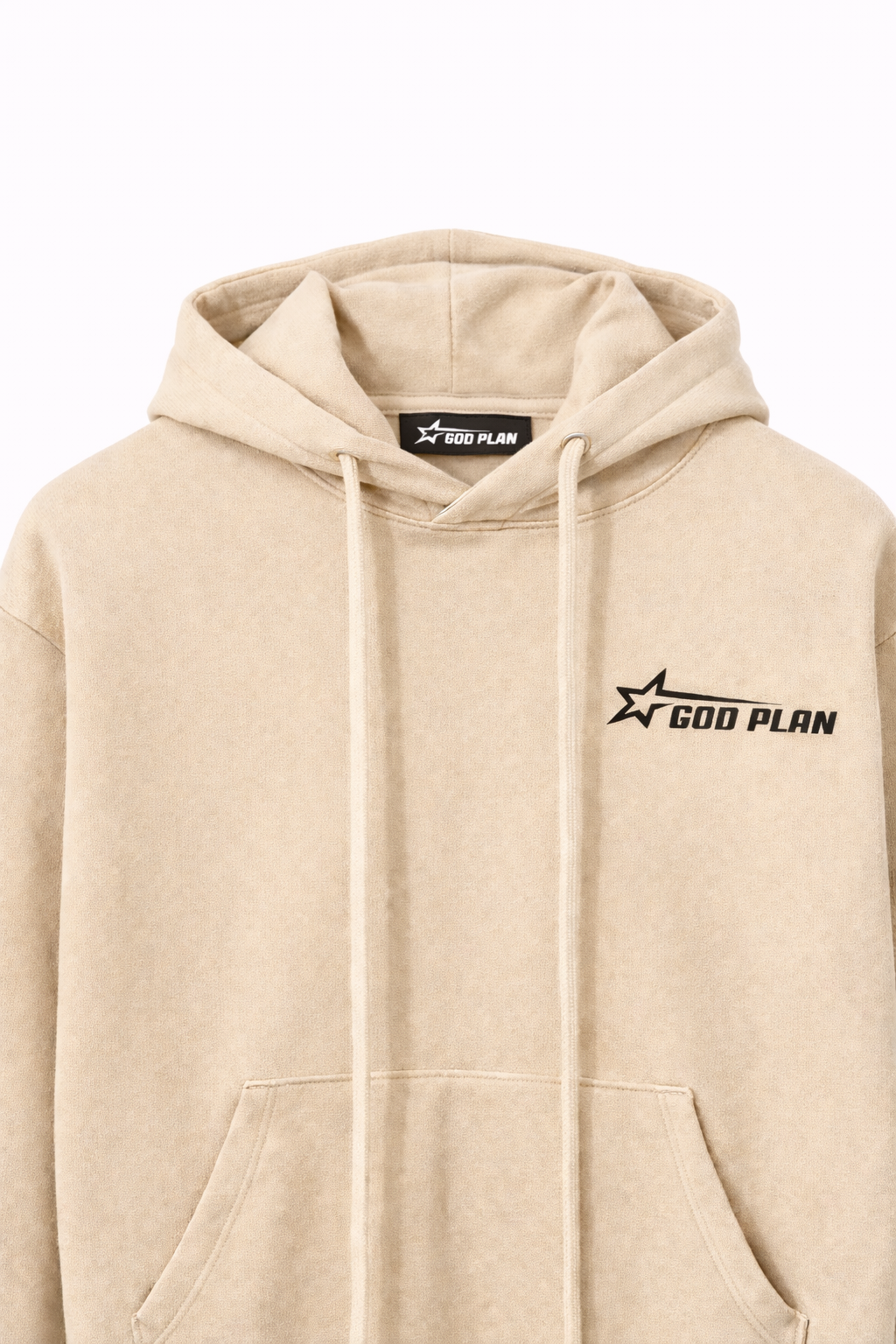 Godplan hoodie beiga logo nero